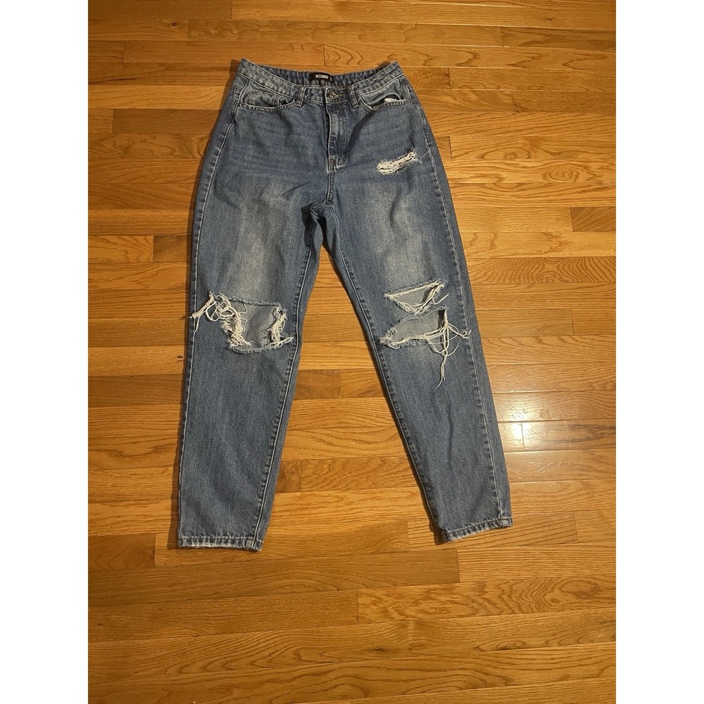 Missguided Womens High Waisted Distressed Mom Jeans Blue Denim Size US 8